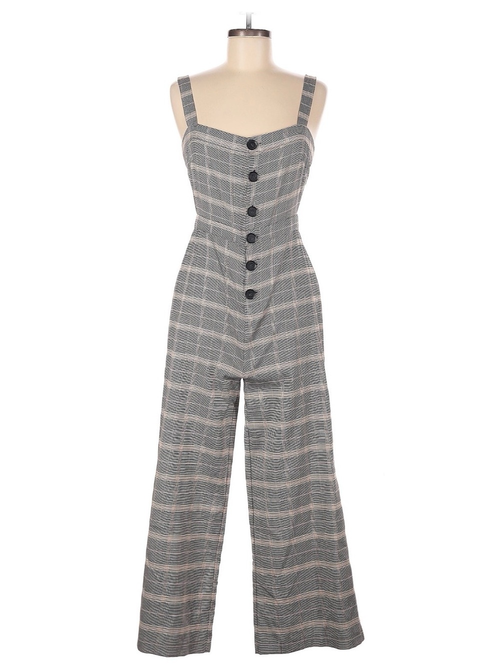 cupcakes & cashmere Gray Plaid Button-Front Wide-Leg Jumpsuit